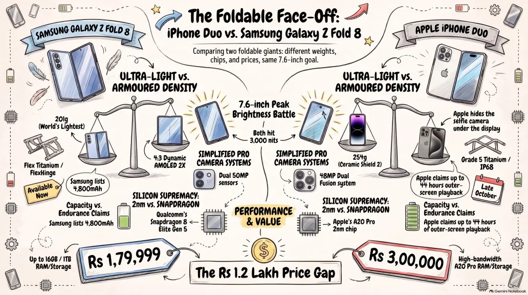 iPhone Fold vs Samsung Galaxy Z Fold 8: Price, Specs, Camera & Performance Compared