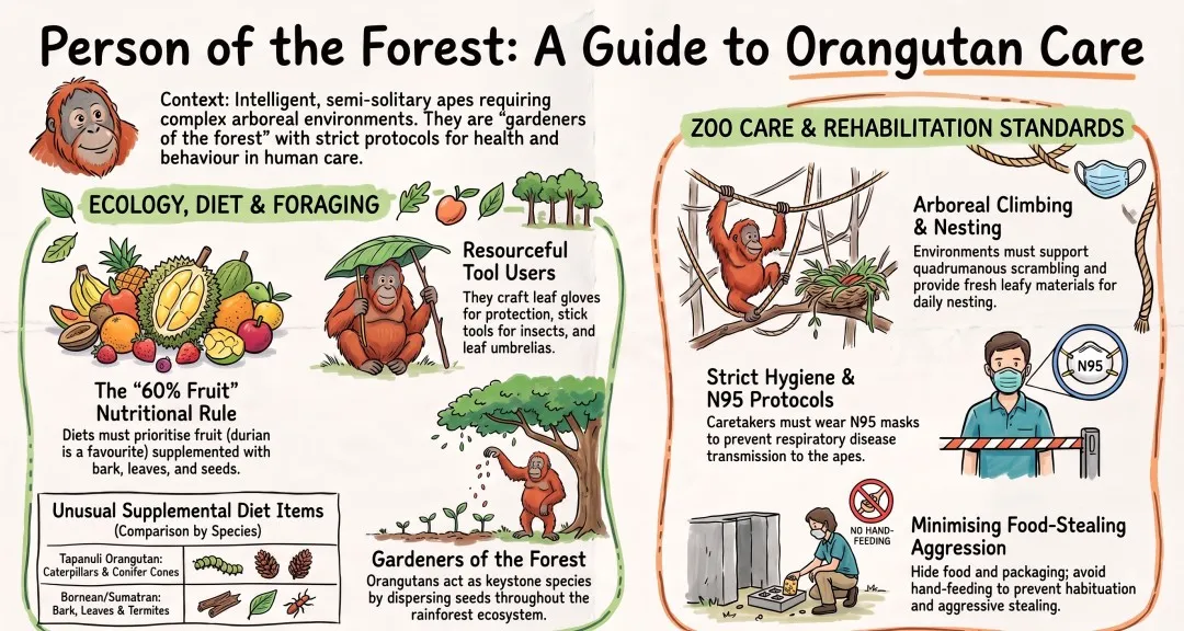 Explained: Rescued Orangutans Require High Canopy Enclosures and Specialised Diets for Survival