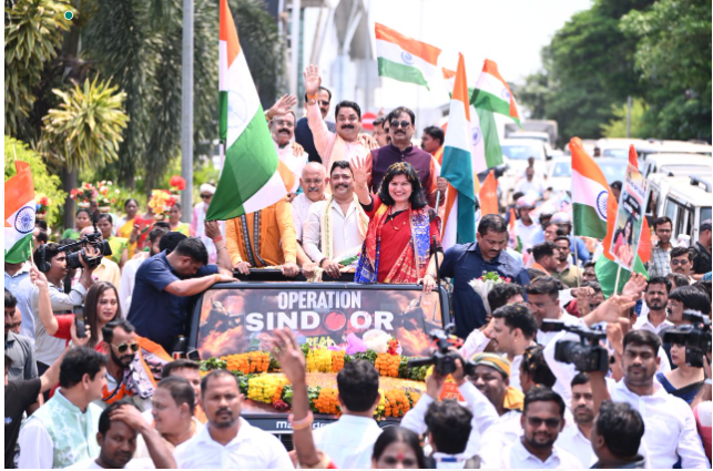 Massive welcome for BJP MP Aparajita Sarangi at Bhubaneswar after five-nation tour