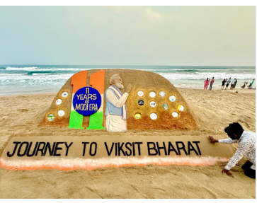 Sudarshan Pattnaik marks 11 years of Modi Government with sand art tribute on Puri beach