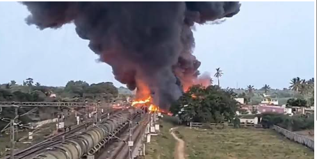 Massive fire on Diesel-Laden Goods Train near Tiruvallur doused after 7 hours; 18 wagons gutted