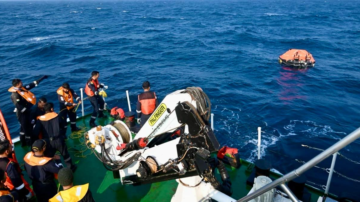 Indian Coast Guard rescues crew of nine after vessel sinks in Arabian Sea