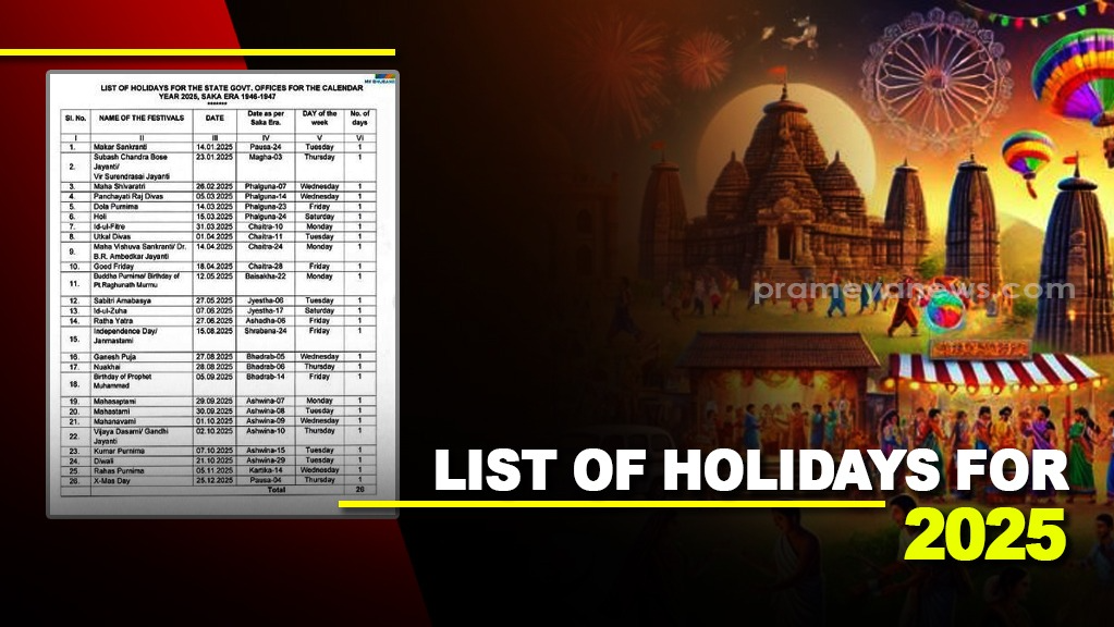 Odisha Announces Public Holidays for 2025