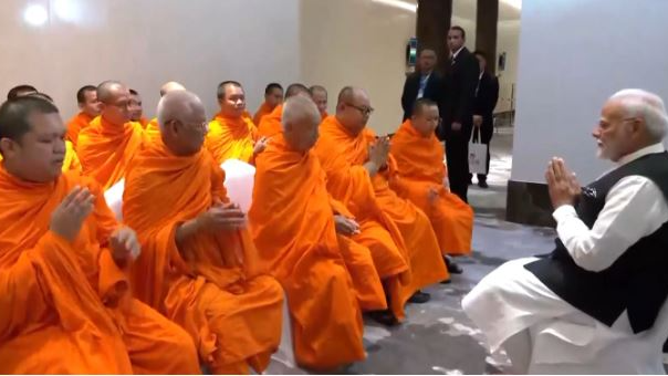 PM Modi receives blessings by Buddhist monks in Laos   Prameya News