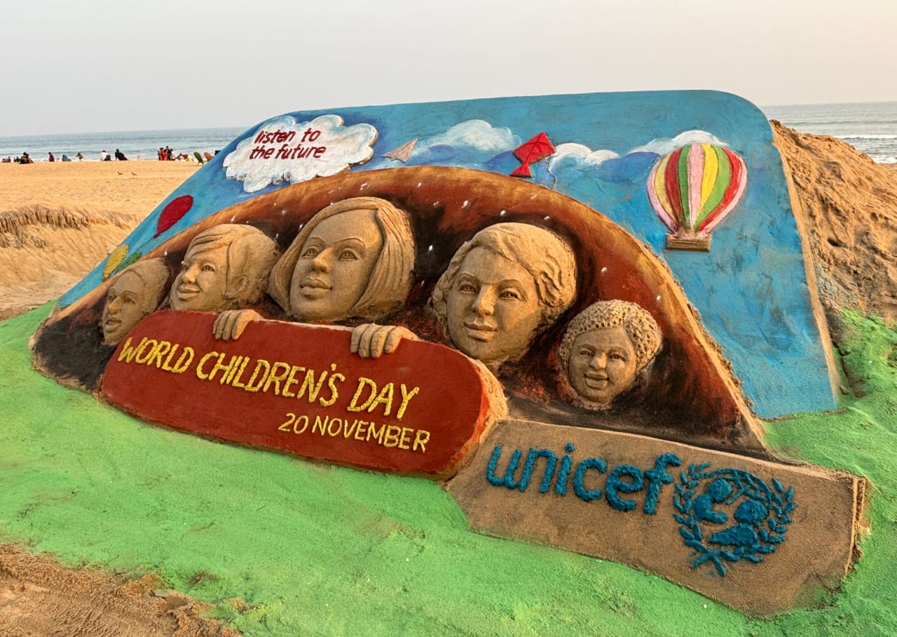 World Children’s Day: UNICEF’s call to ‘Listen to the Future’ comes alive on sand art exhibited in Puri