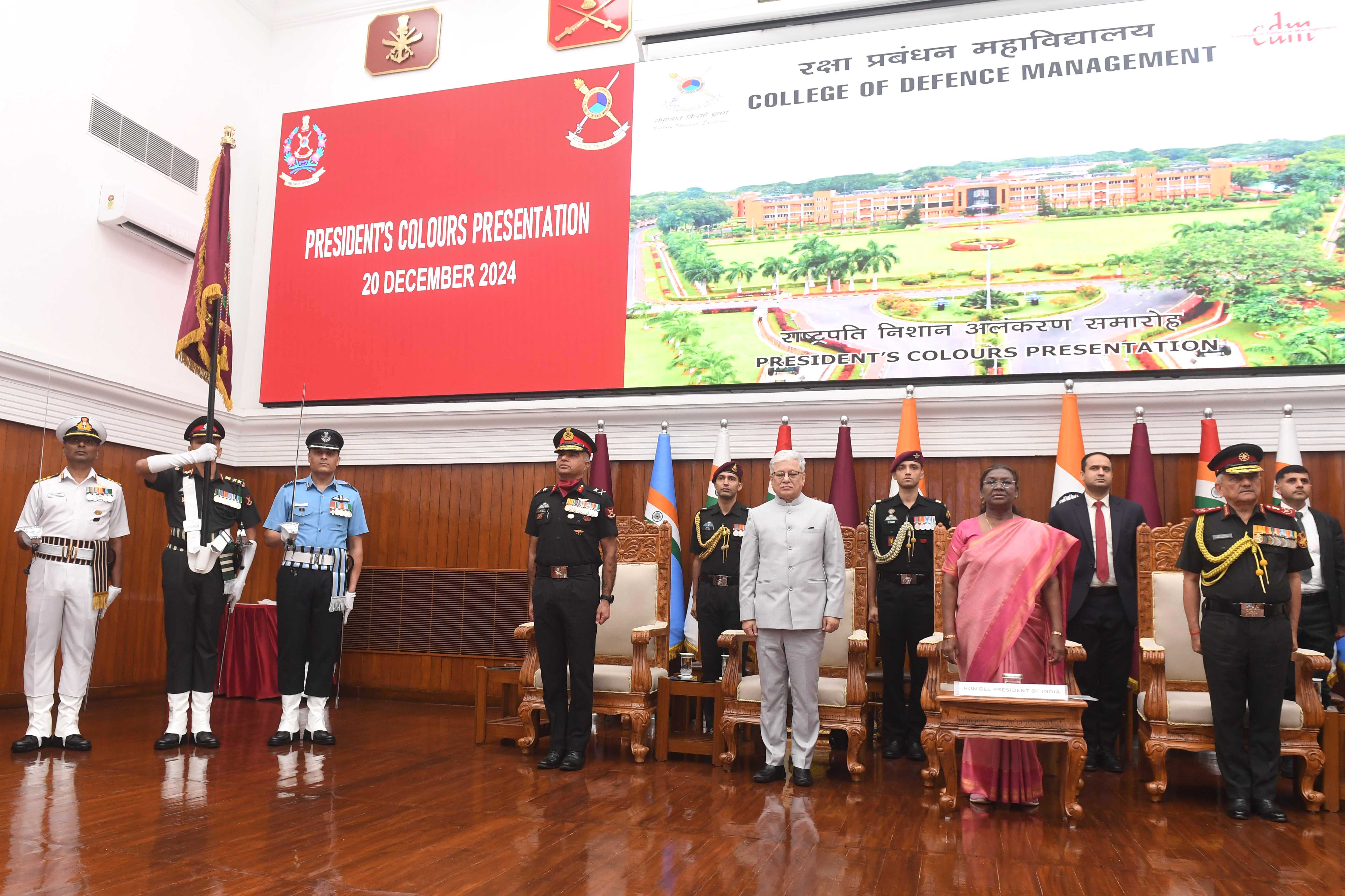President Droupadi Murmu presents colours to College of Defence Management