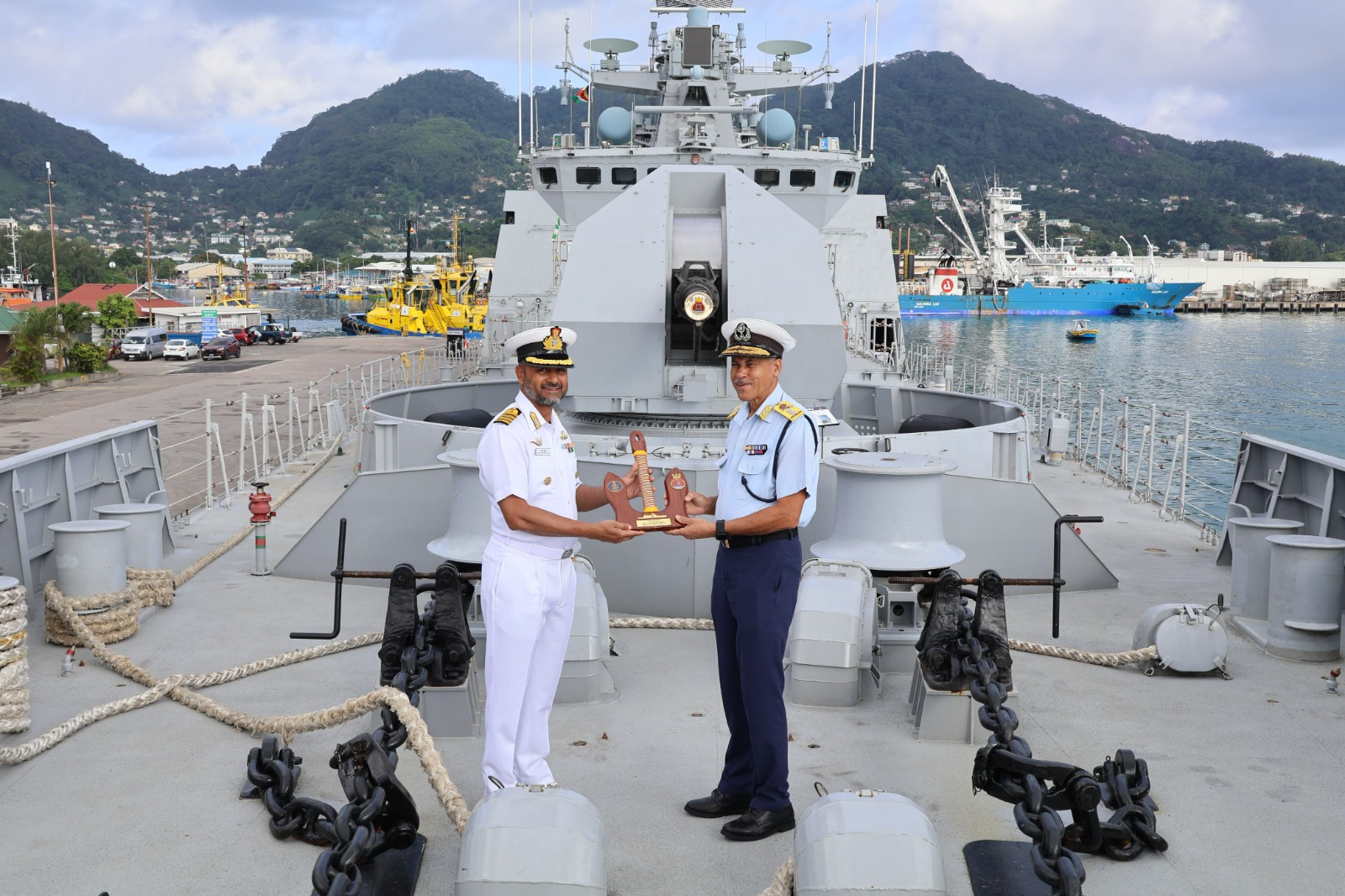 INS Tushil at port Victoria, Seychelles