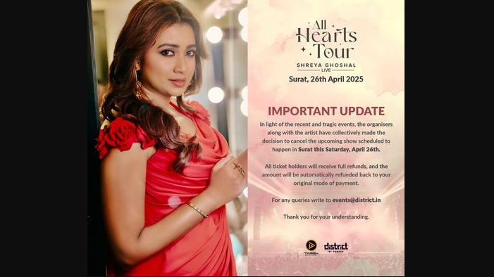 Pahalgam Attack: Shreya Ghoshal Cancels Surat Concert