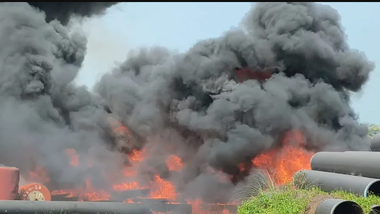  Fire breaks out at Paradip Stockyard, Plastic-coated pipes catch fire