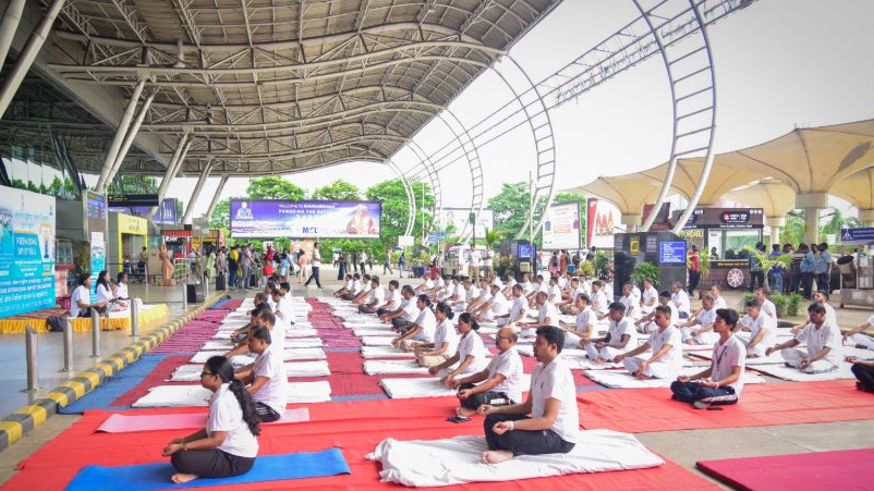 Yoga Day 2024 at Bhubaneswar Airport: One Earth, One Health