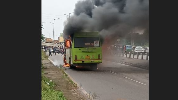 Bus Fire in Khordha: Passengers Safe, Blaze Doused
