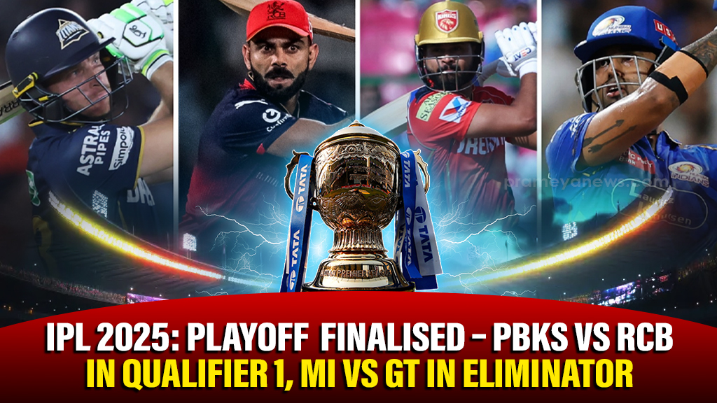 IPL 2025: Playoff Finalied – PBKS vs RCB in Qualifier 1, MI vs GT in Eliminator