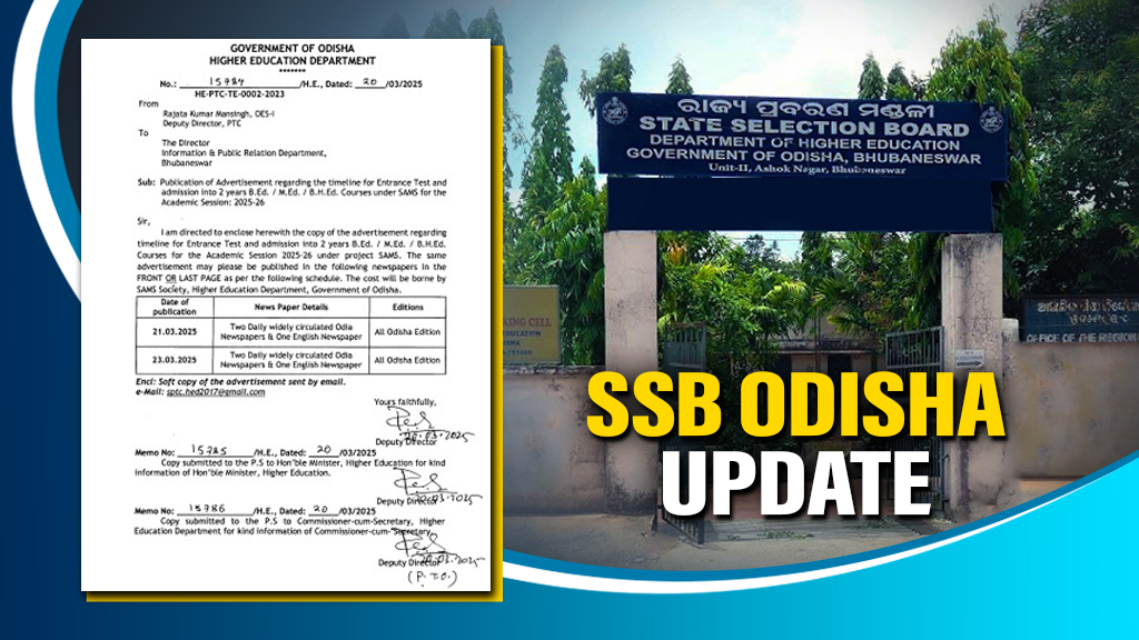 SSB Odisha to release provisional answer keys for B.Ed., M.Ed., & B.H.Ed. entrance exams on July 7